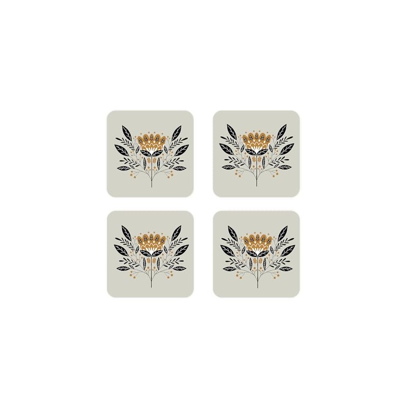 Folk Art Coasters set Neutral Floral Choice of 2, 4