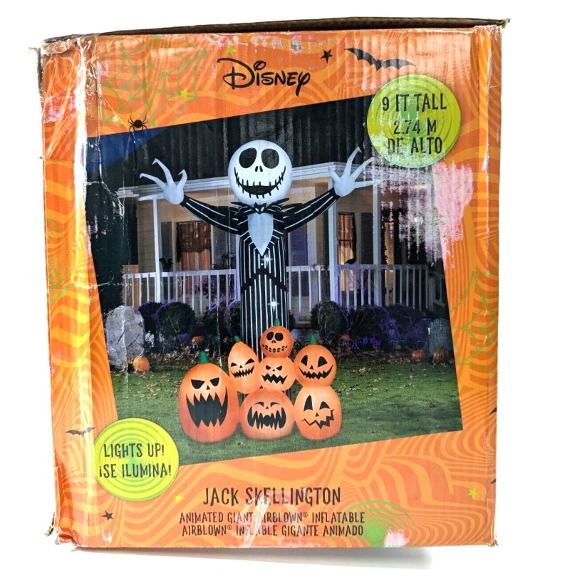 Gemmy Animated Projection Airblown-Fire & Ice-Jack Skellington Scene-Giant-Di