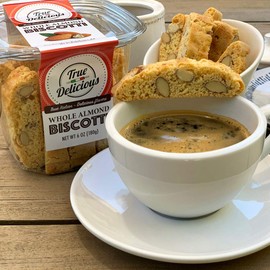 True Delicious WHOLE ALMOND BISCOTTI, Fine Italian cookies, baked twice (4 boxes of 6oz each)