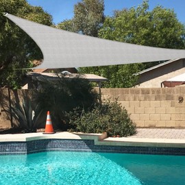 TANG 10' x 10' x 14' Sun Shade Sail Right Triangle Permeable Canopy UV Block Shade Cloth for Patio Outdoor Backyard Pergola Porch Deck Garden Carport Awning, Light Grey