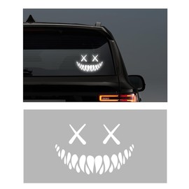 DXNQ Reflective Smile Demon Car Sticker, Funny Cool Devil Smiley Car Decal for Rear Windshield Bumper, Auto Waterproof Demon Smile Sticker for Car Truck SUV, Universal Car Accessories (White)