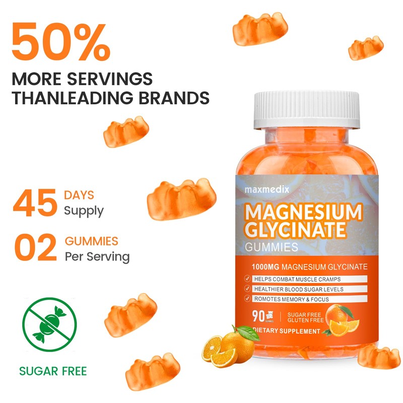 Magnesium Gummies 1000mg -Magnesium Glycinate Supplement and Magnesium L-Threonate Gummy,Sugar