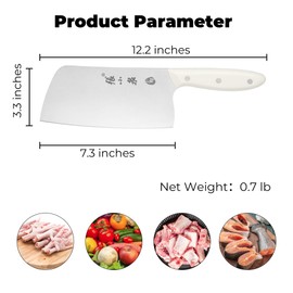 ZHANG XIAO QUAN SINCE 1628 Meat Cleaver, White Stainless Steel Professional Chinese Chopper Knife for Meat Vegetable, all White Chinese Chef's Knife with Ergonomic Handle