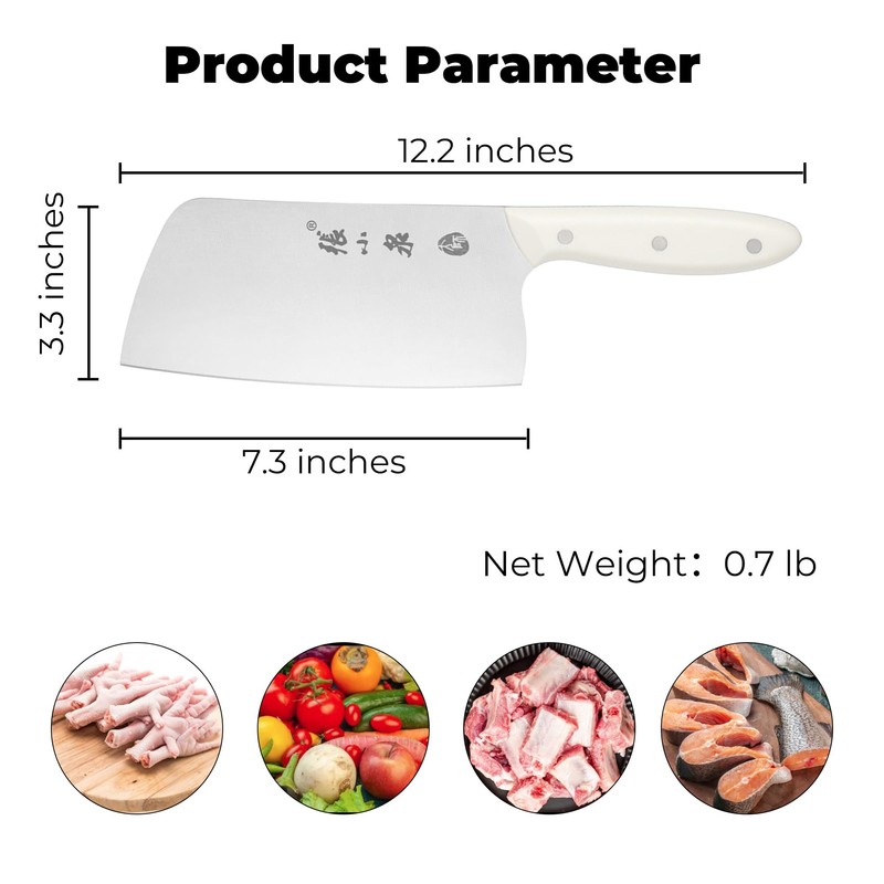 ZHANG XIAO QUAN SINCE 1628 Meat Cleaver, White Stainless Steel