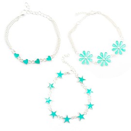 TNSRAY Pack of 3 Heart Friendship Bracelets, Pair of Friendship Bracelets, Bright Heart Star Shape, Flower Shape, Rope Bracelets, Filigree Heart Bracelet, Adjustable Size Heart Bracelet for Girls,