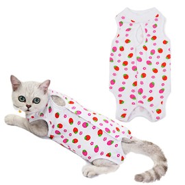 HACRAHO Recovery Suit for Cat, 1 PCS Strawberry Cat Recovery Suit Breathable E-Collar Alternative for Cats and Dogs, L
