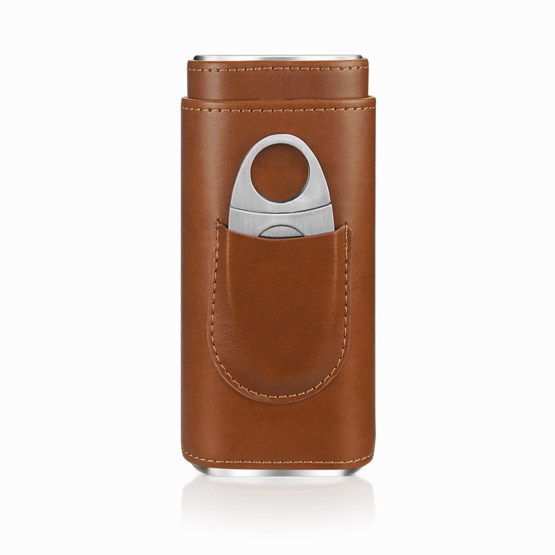 3-Finger Leather Cigar Case with Cutter Cedar Wood Lined Cigar