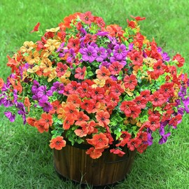 LADADA Artificial Flowers Outdoor Fake Plants Spring Decor, 12 Bundles Realistic Plastic Mixed Floral UV Resistant Faux Plants for Yard Garden Porch Home Window Box Planters（Purple Yellow Orange Red）
