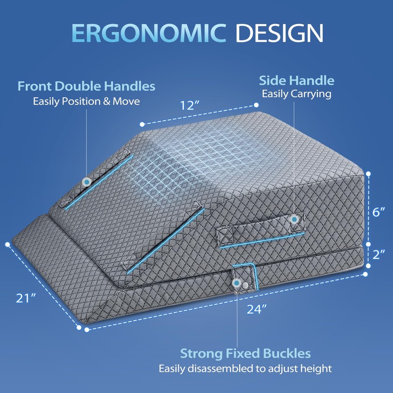 Wellsin 2 Height Adjustable Wedge Leg Pillow for Elevation, Memory