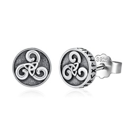 Viking Celtic earings 925 Sterling Silver Triskele Stud Earrings Triskelion Earring Gothic Punk Jewelry Norse Pagan Gifts, Sterling Silver, No Gemstone