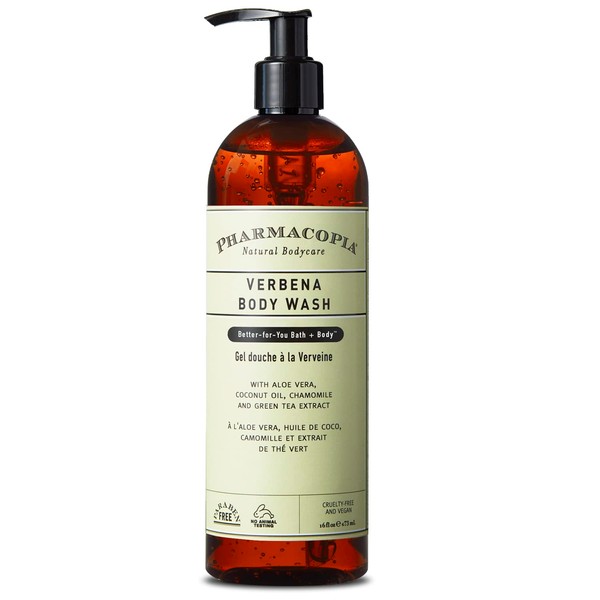 Pharmacopia Verbena Body Wash – Moisturizing Shower Gel with Natural & Organic Ingredients – Vegan Bodywash for Men & Women, 16 oz