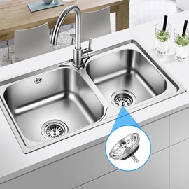 Kitchen Sink Strainer Plug 78mm Hole Diameter, Chonphan 304 Stainless Steel Sink Plug Replacement with 20 Holes for Food/Hair Catcher- 2 Pack