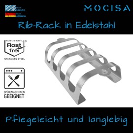 mocisa Rib-Rack Size S (4) | Rib Holder with Handles | The Professional Tool for Rib Grilling | Stainless Steel | Food Safe | Made in Bavaria | For 4 Juicy and Delicious Spare Ribs |