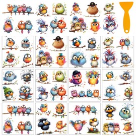 AHANDMAKER 12 Sheets Rub on Transfer for Crafts Funny Birds Rub on Transfer Stickers Colorful Birds Rub on Decal Stickers for Wood Furniture DIY Crafts Decor, 5.5 x 5.5 Inches