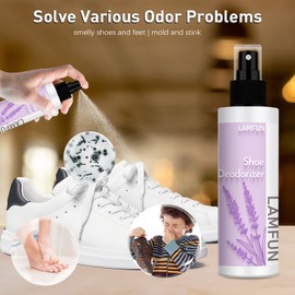 Shoe Odor Eliminator, Lamfun Deodorant Spray for Stinky Sneakers or Smelly Feet, Natural Shoe Deodorizer and Foot Deodorant Fight All Odors, Lavender, 150ml