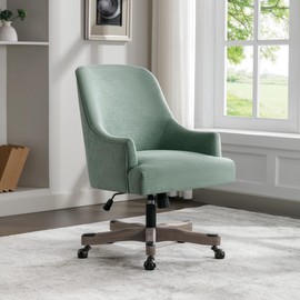 OSP Home Furnishings Bradwell Adjustable Swivel Home Office Chair with Wheels, Mint Fabric