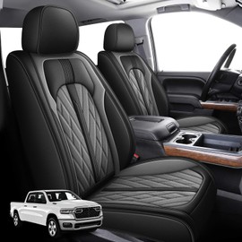 IKABEVEM Seat Covers Fit for Dodge RAM 1500 2002-2023 2024: Compatible with RAM 1500 2500 3500 Car Seat Cover Truck Pickup Crew Double Quad Cab (Curved Bench, Full Set, Black & Grey)