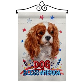 Breeze Decor Patriotic Charles Spaniel Garden Flag Set Wall Hanger Dog Puppy Spoiled Paw Canine Fur Pet Nature Farm Animal Creature House Banner Small Yard Gift Double-Sided, Made in USA