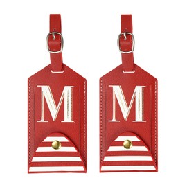 PATIKIL Luggage Tags 2 Pack PU Leather Embroidered Suitcase Tag Letter Travel Tag Privacy Protection Labels for Travel Baggage Suitcase, Red