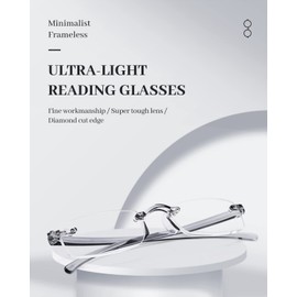 LUFF Rimless Reading Glasses for Men Women, Lightweight Flexible TR90 Reader Comfort to Wear,HD Frameless Presbyopic Glasses(1.5X)