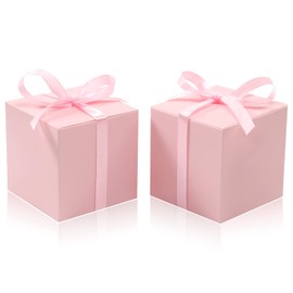 COTOPHER COTOPHER 100pcs Wedding Favor Boxes, Paper Gift Boxes 3x3x3 Inches Small Gift Boxes with Ribbons Small Boxes for Gifts, Crafting, Cupcake, Candy, Bridesmaid Proposal BoxesEasy Assemble Boxes (Pink,