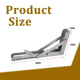 CEEYSEE Pack of 2 Folding Console 250 mm Heavy Duty Stainless Steel Folding Console Folding Angle 90 Degree Space Saving Folding Shelf for Study, Garage, Office, Table, Home, Kitchen (Silver 250 mm)