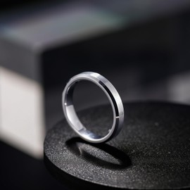 Greenpod 4mm Tungsten Carbide Ring for Men Women Beveled Edge Brushed Silver Wedding Band Comfort Fit Size 8.5