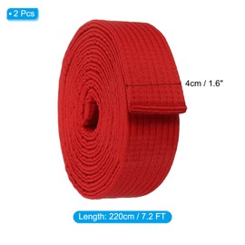 PATIKIL Taekwondo Colored Ranking Belts, 2 Pack 1.6" x7.2FT Polyester Martial Arts Colored Ranking Belt for Coach Teaching Practice, Red