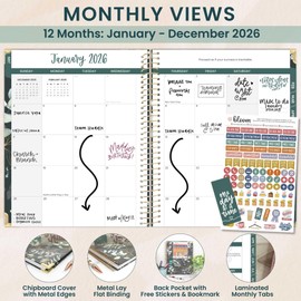 bloom daily planners HARDCOVER 2026 Planner (January to December) - 8.5” x 11” Weekly & Monthly Dated Agenda Organizer Book with Stickers & Tabs - Eucalyptus, Green