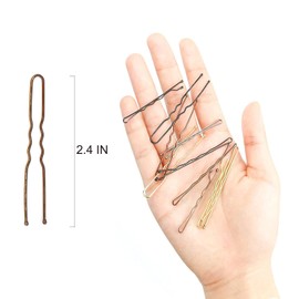 Hoyols U Shaped Hair Pins, Metal Curved Curly Waved Bun Clips Bobby Pins for Women Hair Accessories Decorative Girls Grips Hairstyle with Case, 100 Count 2.4 in (Brown)