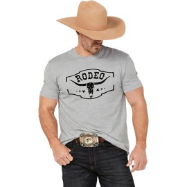 Western Cowboy Rodeo Shirts Mens Vintage Cow Skull Graphic Tees Boho Country Concert Music T-Shirts Sleeveless Cotton BlendColor: Grey, Size: M