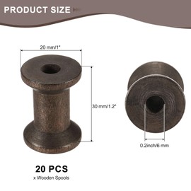 sourcing map 20 Pcs Wooden Spool for Craft, 1.2"/30 mm Wooden Empty Spools Unfinished Wooden Ribbon Spools for Art, Thread Twine Ribbon, DIY Crafts Home Decor (Coffee)