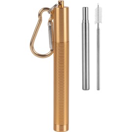 Kit de pajilla acero retráctil reutilizable con cepillo limpieza estuche aluminio y mosquetón - Ecológico portátil para bebidas