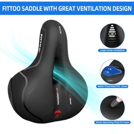 FITTOO Bike Seat, Large Bicycle Saddle for Electric and Hybrid Bikes, Gym Exercise Spin Bike Seat With Extra Ventilation and Fixing Clamp