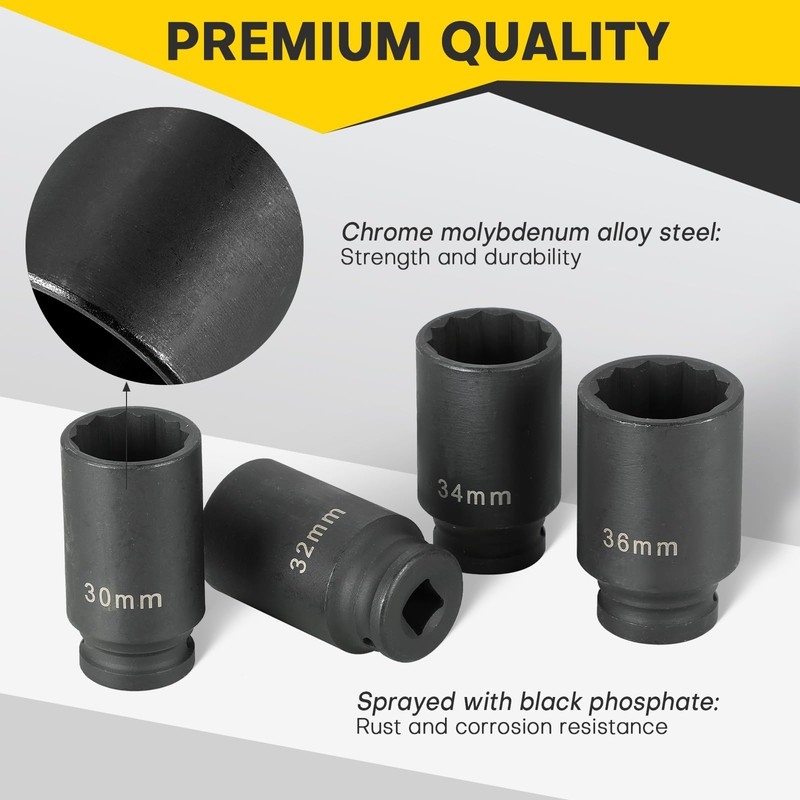 Acymner 1/2" Drive Deep Spindle Axle Nut Impact Socket |