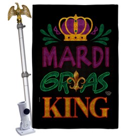 Mardi Gras King Decorations Home Decor Burlap Banner Room Wall Art Patio Porch Lawn Garden Flag Pole Outdoor Tapestry Yard Masquerade Party Spring Carnival Festival Holiday French Gift Made In USA