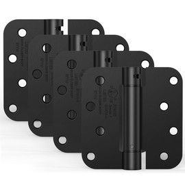 Treasem Self Closing Door Hinges, Auto Closing Spring Hinges with Adjustable Tension, 4 x 4 Inch, 5/8'' Radius Corners, for Home Interior, Exterior Doors and Commercial Use, Gloss Black, 4 Pack