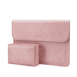 MOSISO 13 inch Laptop Sleeve Compatible with MacBook Air 13.6 2024-2022 M3 A3113 M2 A2681/Air 13 2022-2018 M1/Pro 13 2024-2016 M2 M1, PU Leather Flap Carrying Case with Stand&Small Pouch, Pink