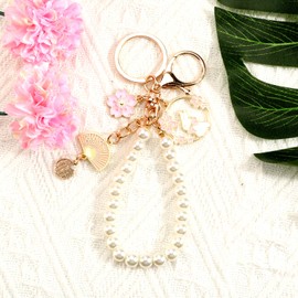 SHTALHST Pearl Keychain,Cute Rabbit Keychain with Pearl and Cherry Blossom Pendant,Bunny Charm Gift for Women