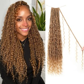 9 packs Boho Faux Locs Crochet Hair, 30 Inch, Honey Blonde Pre Looped Goddess Soft Locs Crochet Hair with Curly Ends, Bohemian River Locs for Black Women(27#, 30 Inch)