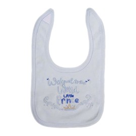 Baby Boys Girls 100% Cotton Welcome To The World Little Prince Stick on Fastening Bibs Blue Single Bib