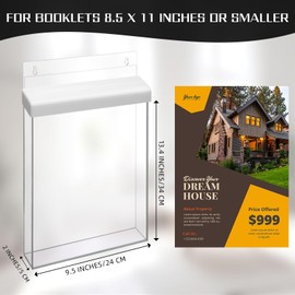 Wonderjune 1 Pcs Outdoor Brochure Holder 8.5" x 11" with Lid Acrylic Wall Mount Flyer Box with Self Closing Lid Waterproof Heavy Duty with Screw for Real Estate Flyer Document Pamphlet Display (White)