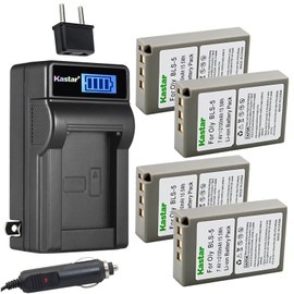 Kastar 4-Pack Battery and LCD AC Charger Compatible with Olympus BLS-5, PS-BLS5, BLS-50, Olympus E-PL10, E-PM1, E-PM2, Stylus 1, Stylus 1s, OM-D E-M10, OM-D E-M10 Mark II, OM-D E-M10 Mark III Cameras