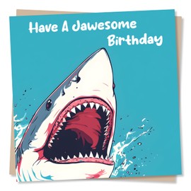 Funny Shark Birthday Card - Have A Jawesome Birthday - Shark Design - Funny Happy Birthday Card For Son, Nephew, Friend, Men