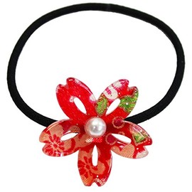 Japanese Chirimen Made Sakura Design Hair Accessory Elastic Hair Band Ponytail Holder