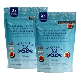 Monke - Alulosa 2X Endulzante Natural Keto - Sustituto de Azúcar sin Calorías, 0 Índice Glucémico, Sin Gluten, Endulza el Doble - Producto certificado NON GMO - 2 Pack 300 g c/u