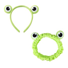Pack of 2 Cute Frog Headbands, Make Up Hair Band, Elastic Coral Fleece Hair Bands for Face Washing, Makeup, Shower, Spa, Yoga