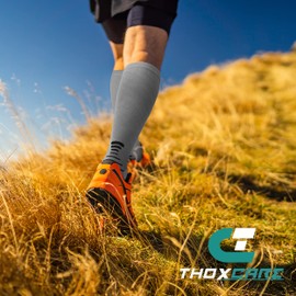 Thoxcare Compression Socks for Women Men 20-30mmHg, Best Knee High Support Socks for Running Sports Medical Airplane Travel, 2Pairs-Gray/Black, XX-Large