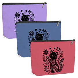 3 Pack Wildlower Funny Cat Gifts for Women Cat Lover Gifts Makeup Bag,Cosmetic Bags for Women,Sister Teacher Girls Trip Bachelorette Party Toiletry Bag Birthday Friendship Girls Weekend Vacation