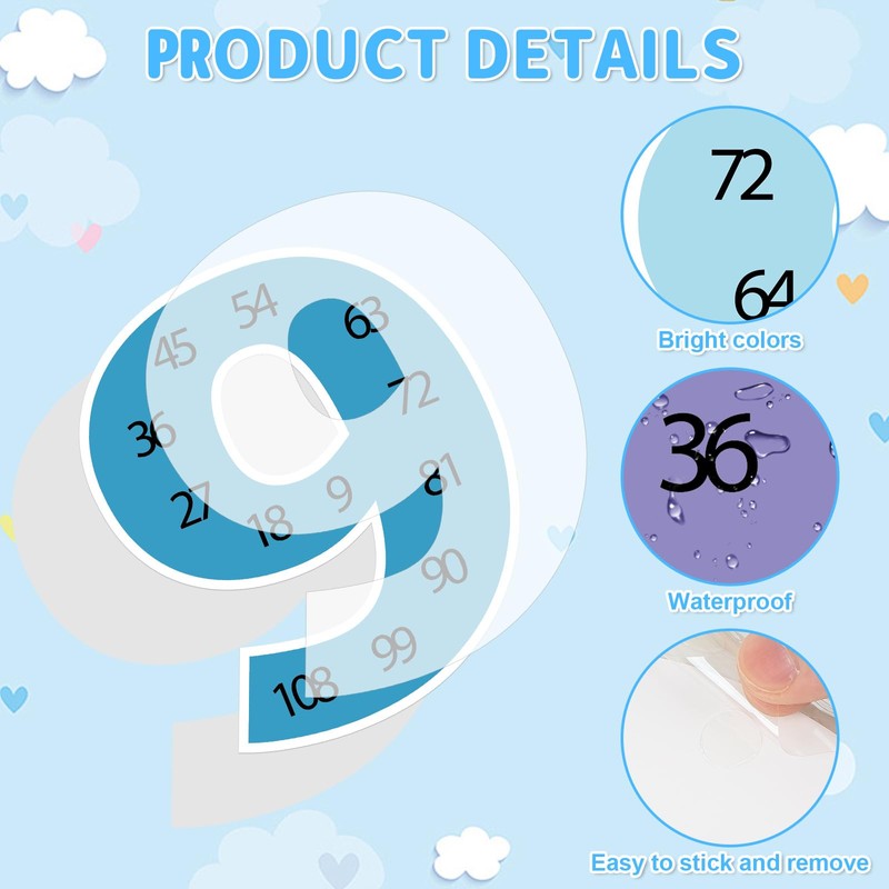 12 PCS Large Math Poster from 1 to 12 Numbers